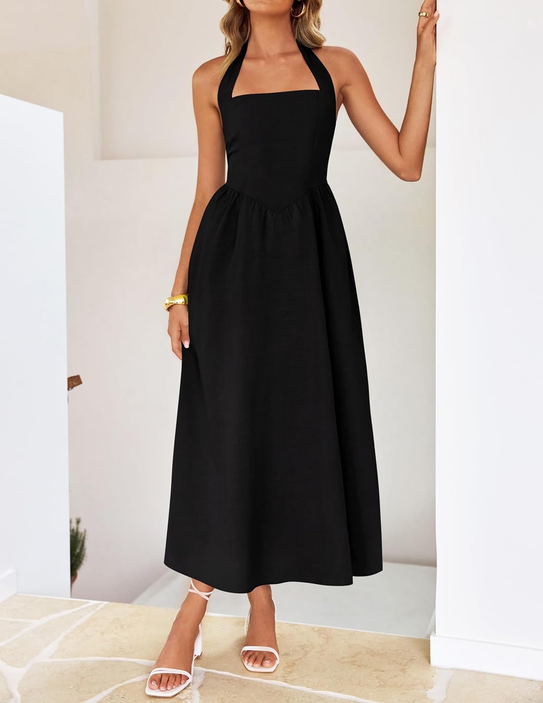 ZESICA Women's Summer Halter Midi Dress