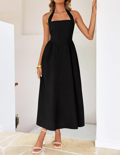 ZESICA Women's Summer Halter Midi Dress