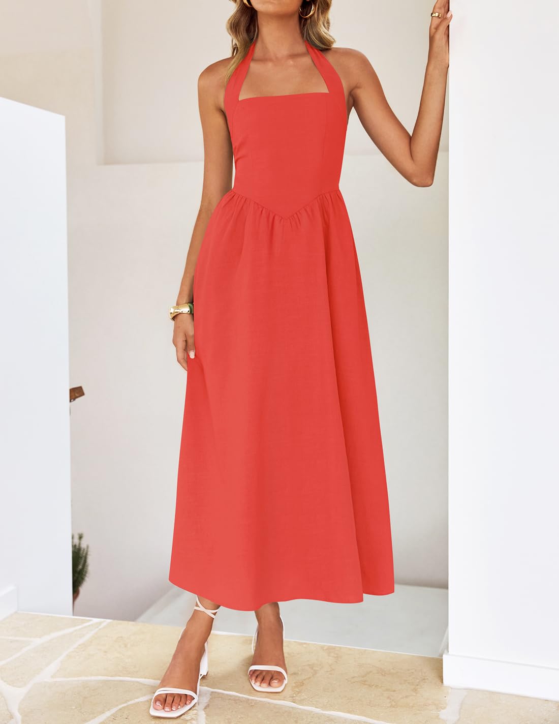 ZESICA Women's Summer Halter Midi Dress