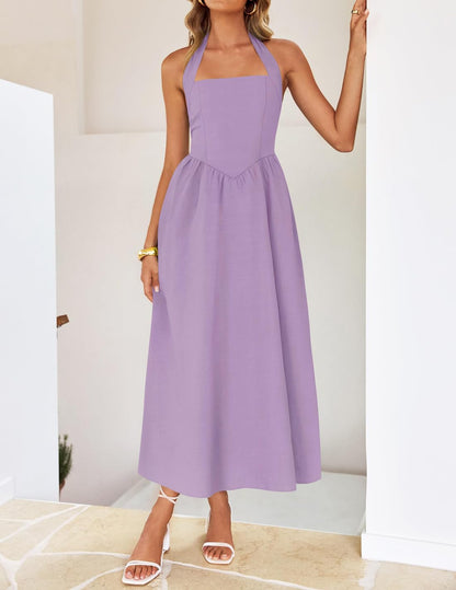 ZESICA Women's Summer Halter Midi Dress