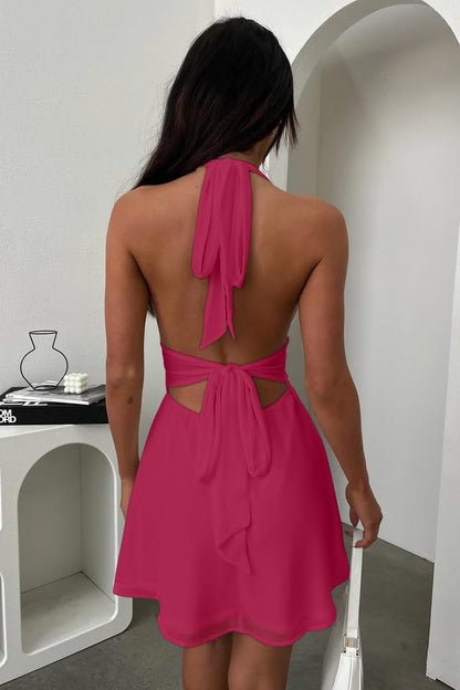 GOKATOSAU Women's Halter Mini Dress