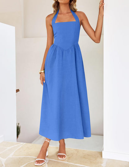 ZESICA Women's Summer Halter Midi Dress