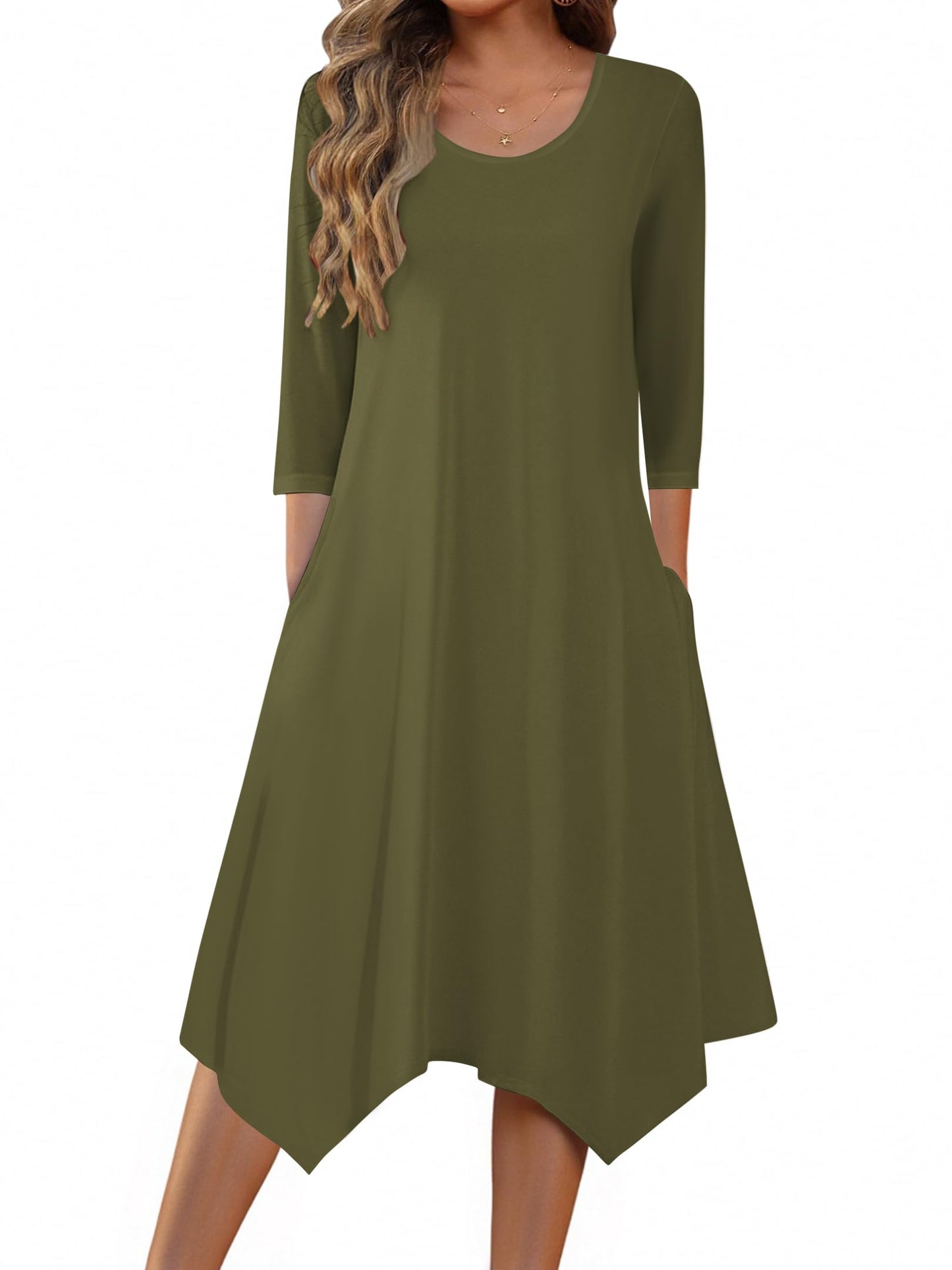 Zeagoo Women's 3/4 Sleeve Midi Dress