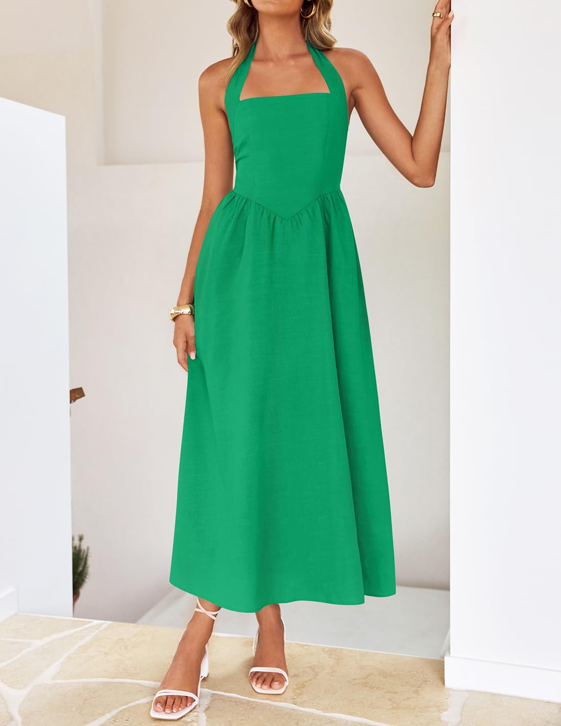 ZESICA Women's Summer Halter Midi Dress