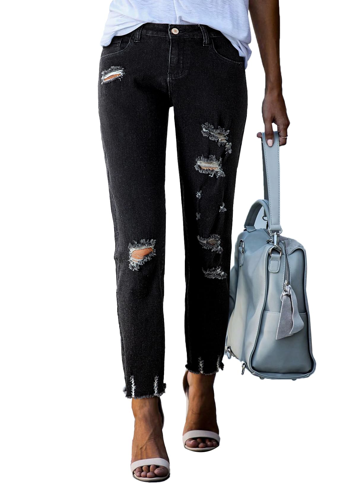 Sidefeel Women's Ripped Boyfriend Jeans