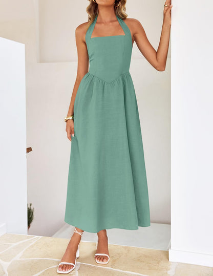 ZESICA Women's Summer Halter Midi Dress