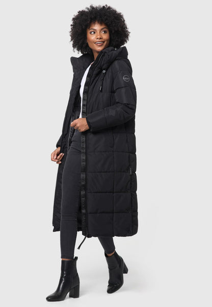 Women's Quilted Long Coat with Hood