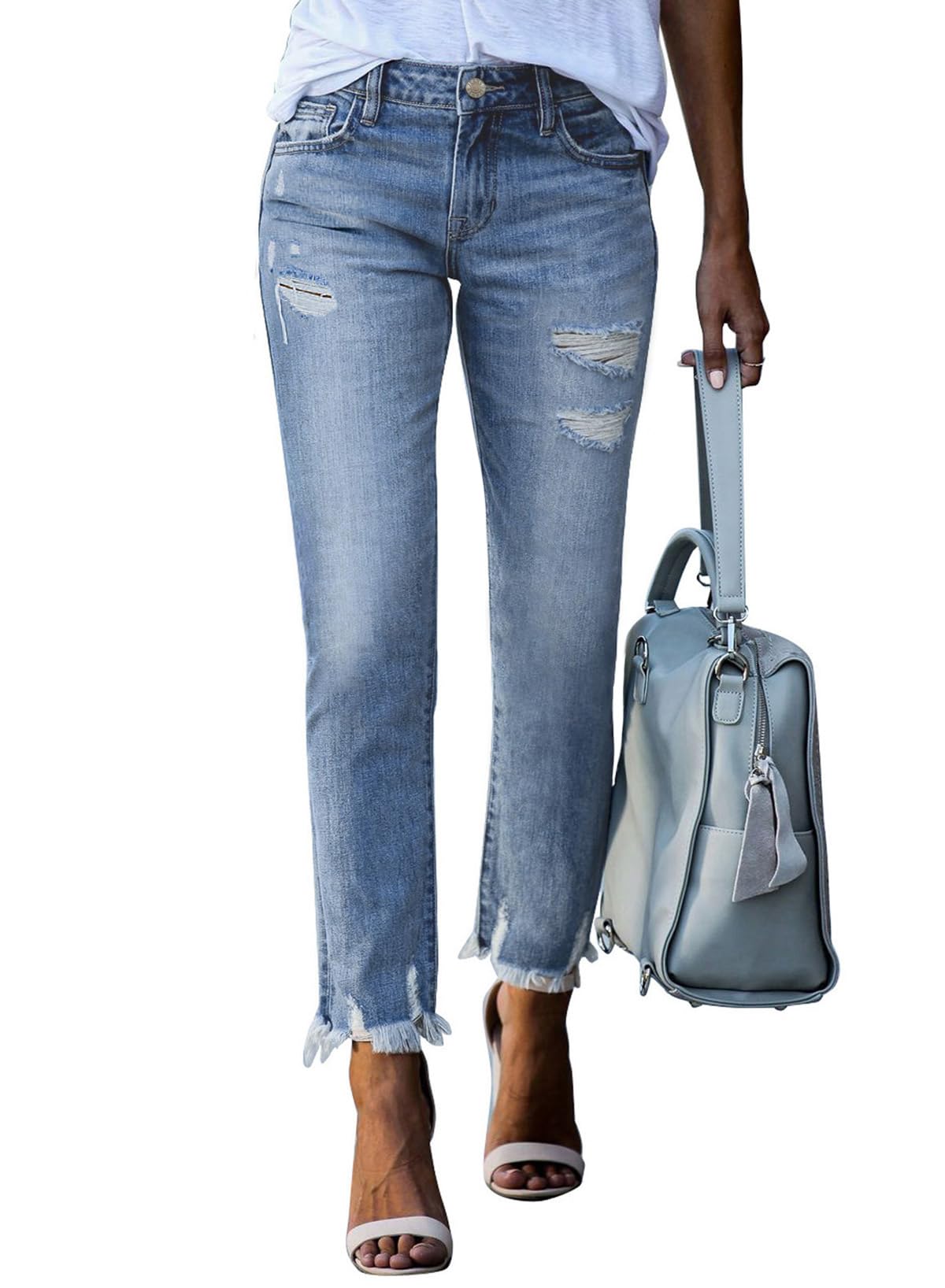 Sidefeel Women's Ripped Boyfriend Jeans