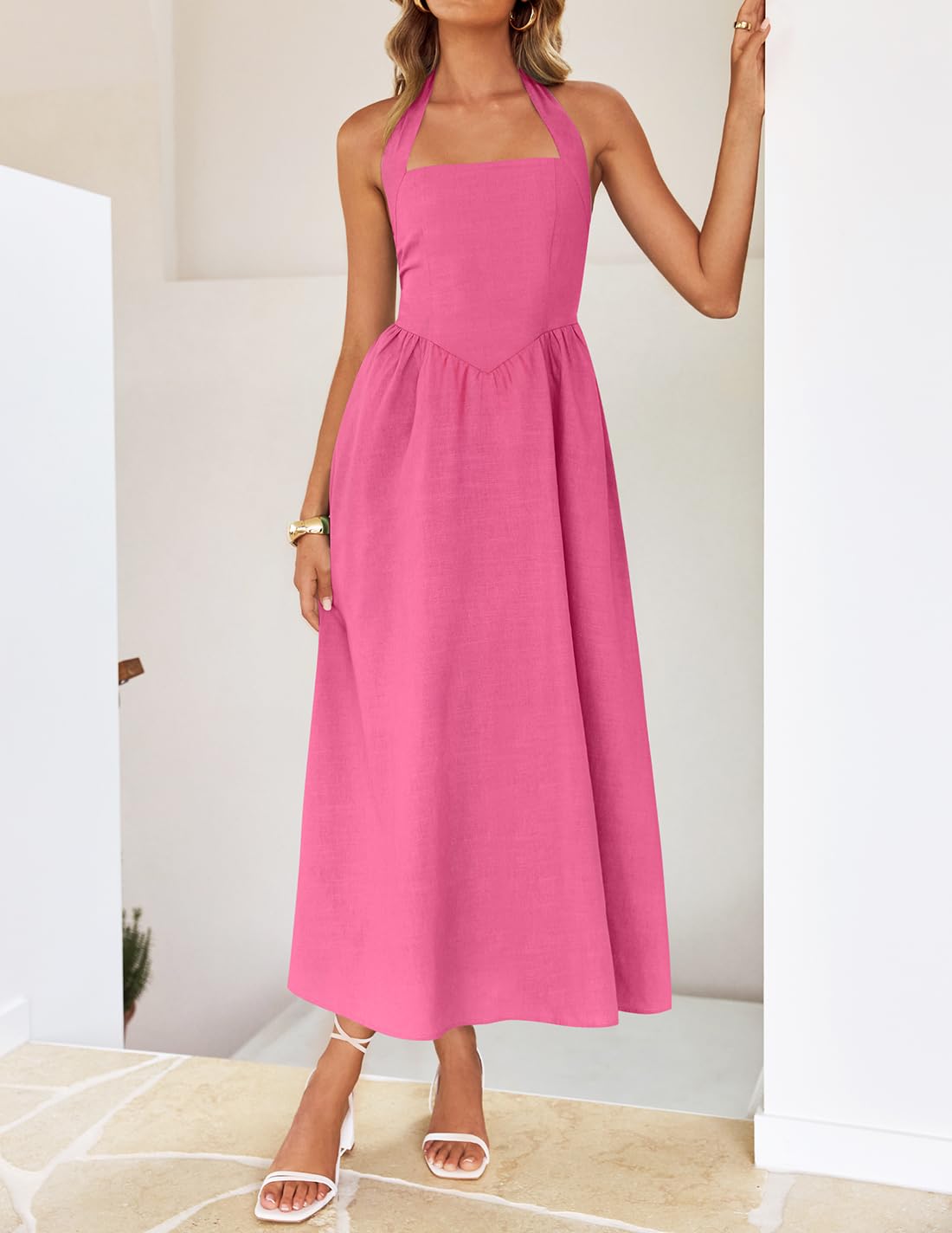 ZESICA Women's Summer Halter Midi Dress