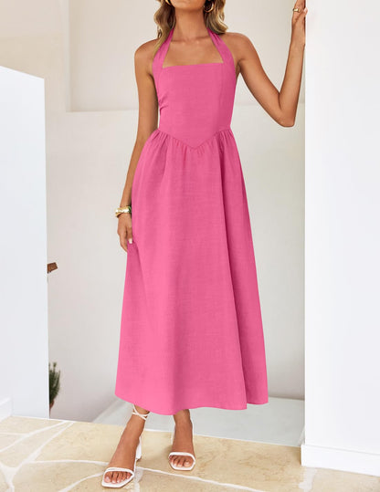 ZESICA Women's Summer Halter Midi Dress