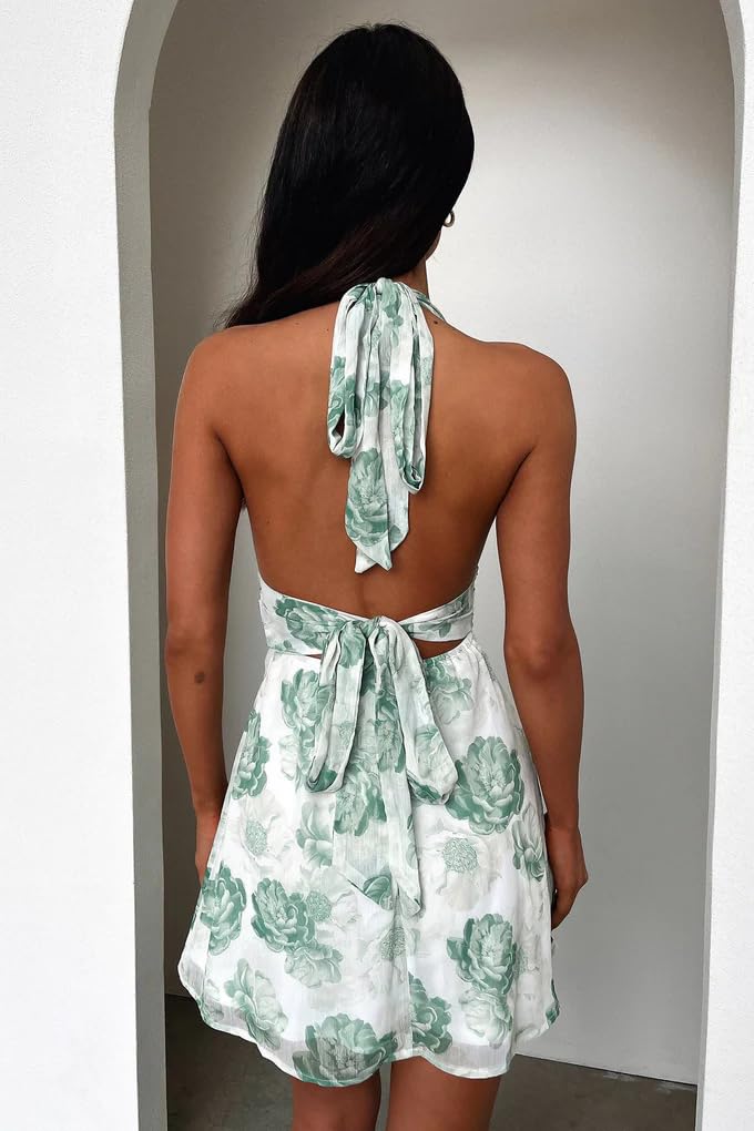 GOKATOSAU Women's Halter Mini Dress