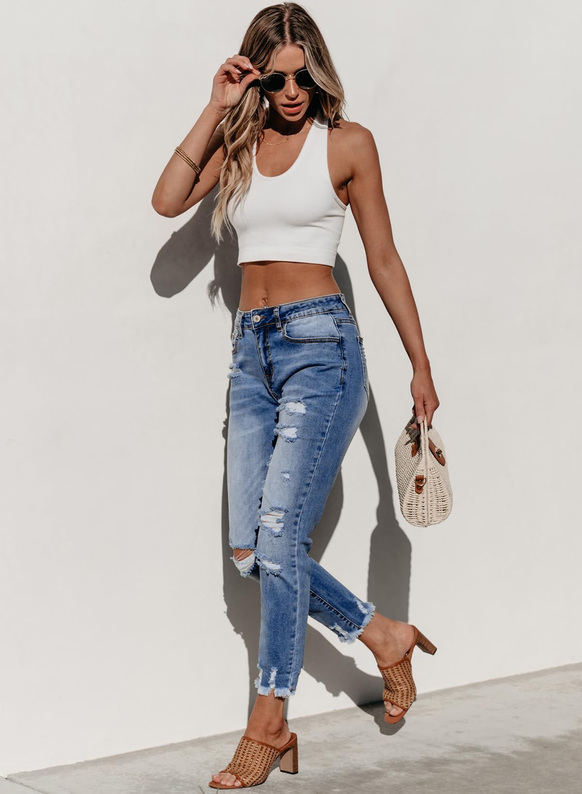 Sidefeel Women's Ripped Boyfriend Jeans