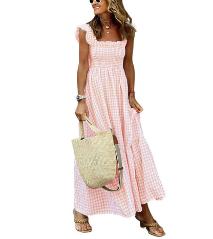 Chouyatou Retro Plaid Smocked Dress