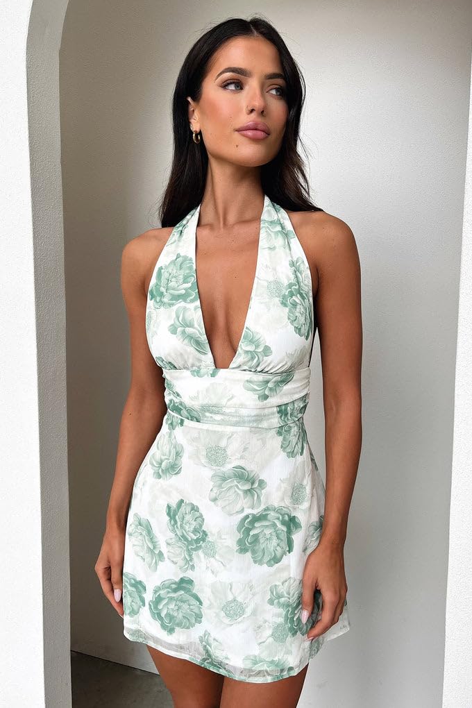 GOKATOSAU Women's Halter Mini Dress