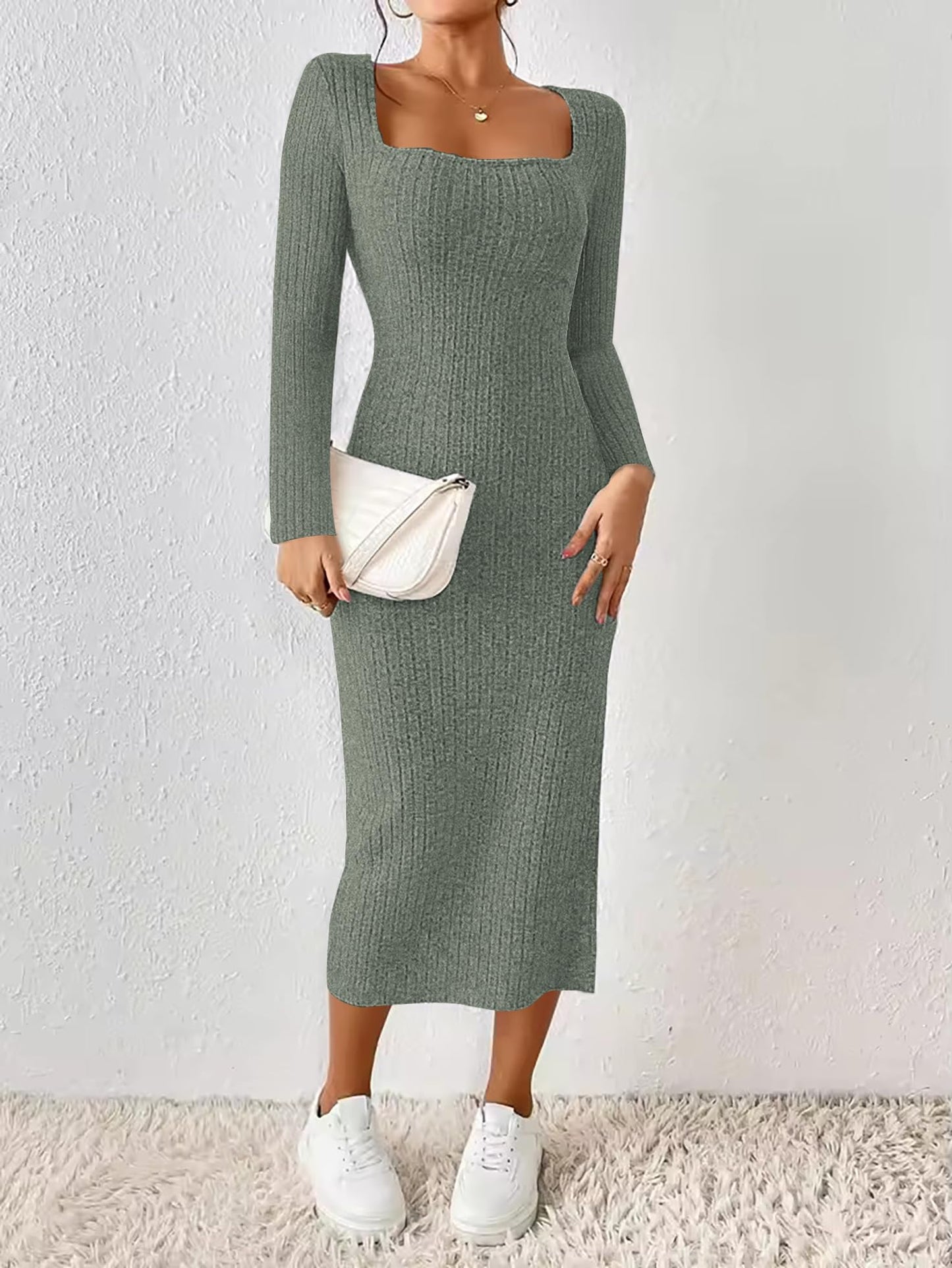 ETCYY Women's Square Neck Bodycon Dress