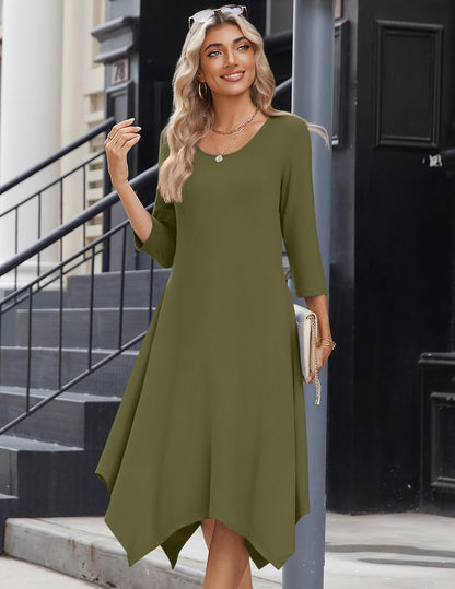 Zeagoo Women's 3/4 Sleeve Midi Dress