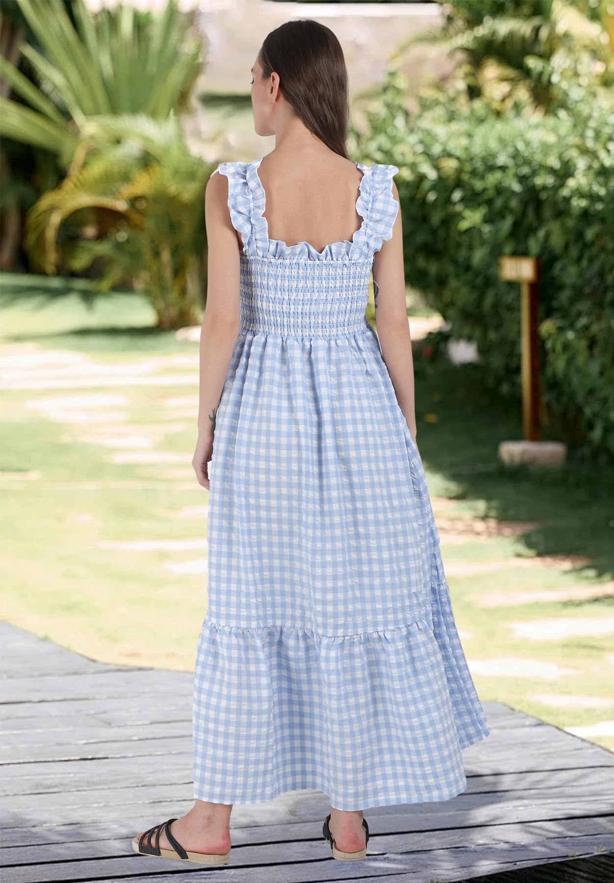 Chouyatou Retro Plaid Smocked Dress