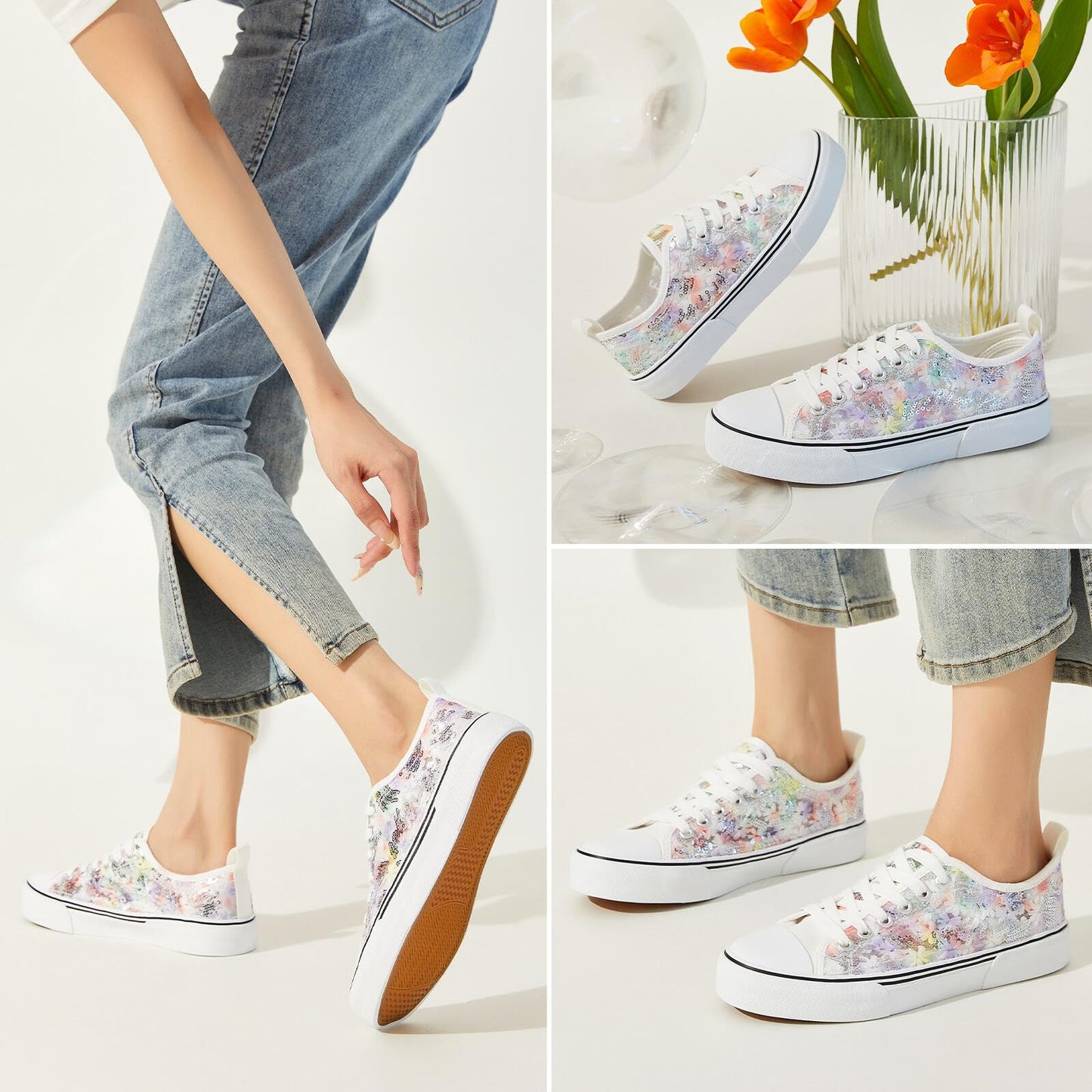 Kufeiti Women's White Canvas Sneakers