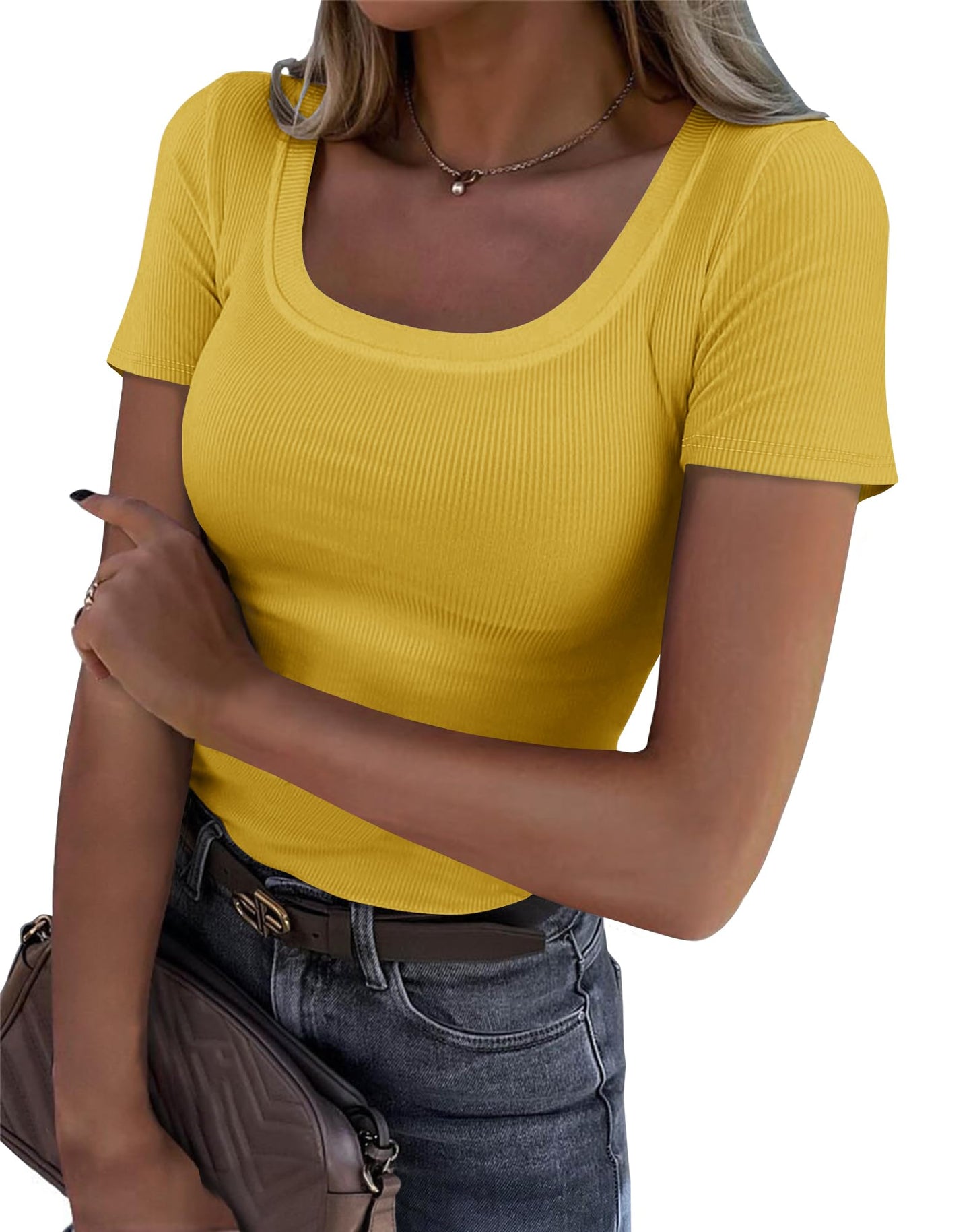 Roselux Women’s Ribbed Scoop Neck T-Shirt