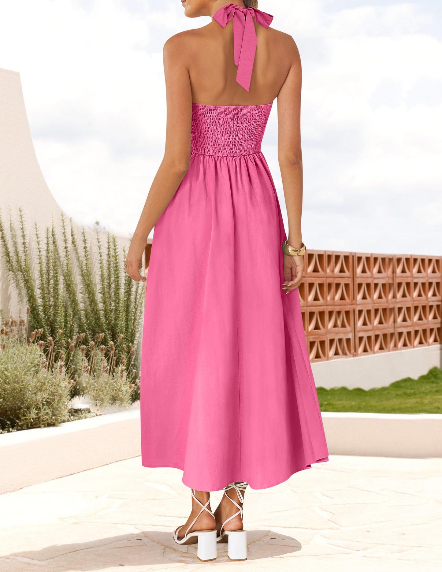 ZESICA Women's Summer Halter Midi Dress