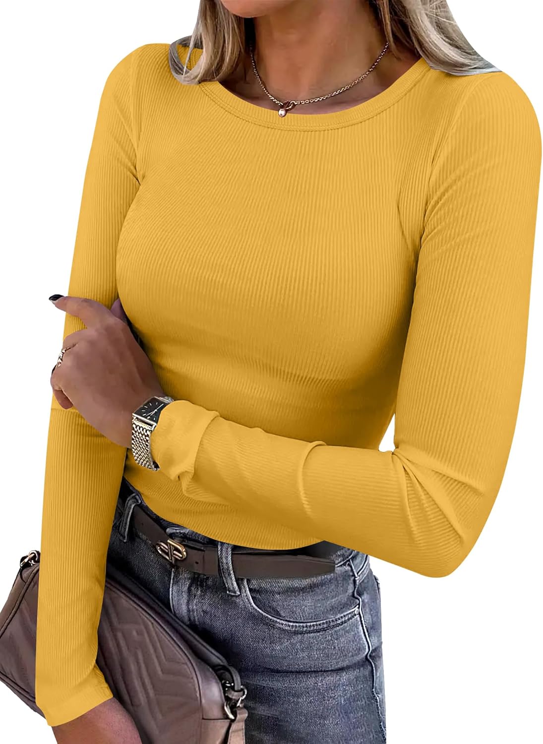ANRABESS Women’s Ribbed Long Sleeve Tee