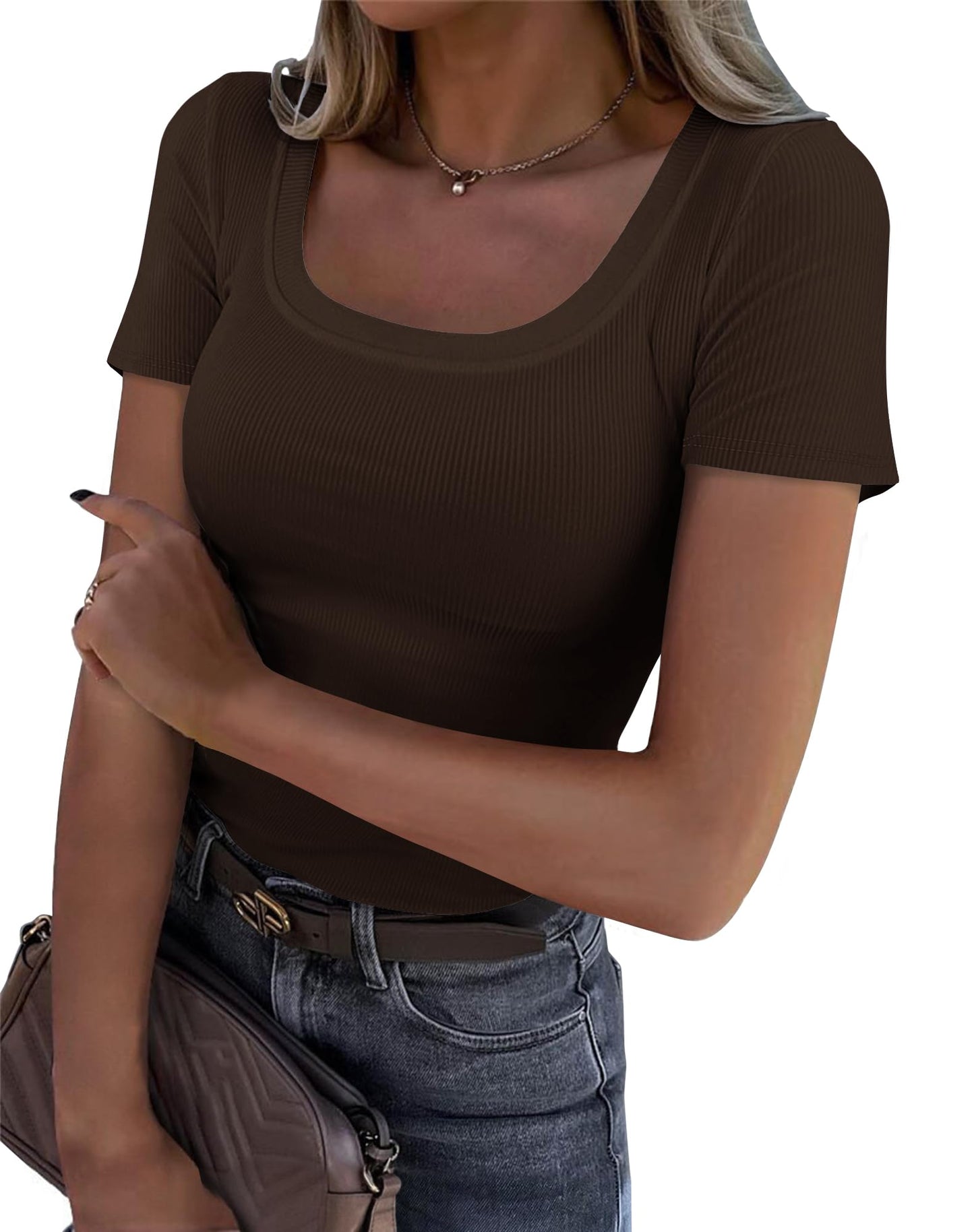 Roselux Women’s Ribbed Scoop Neck T-Shirt