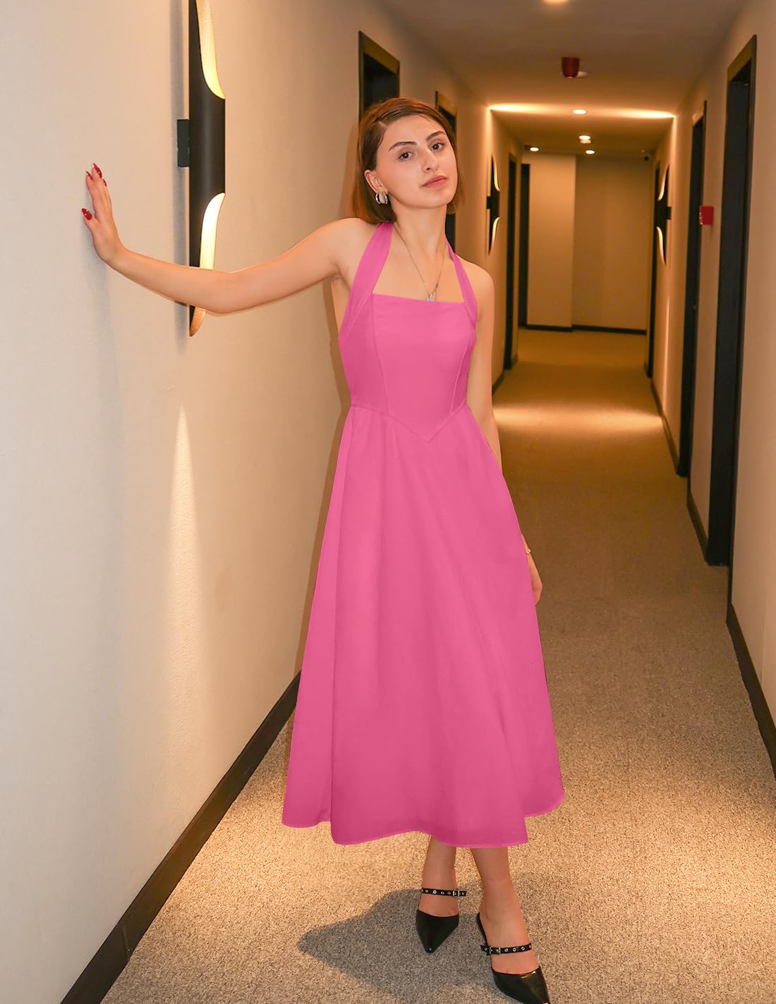 ZESICA Women's Summer Halter Midi Dress