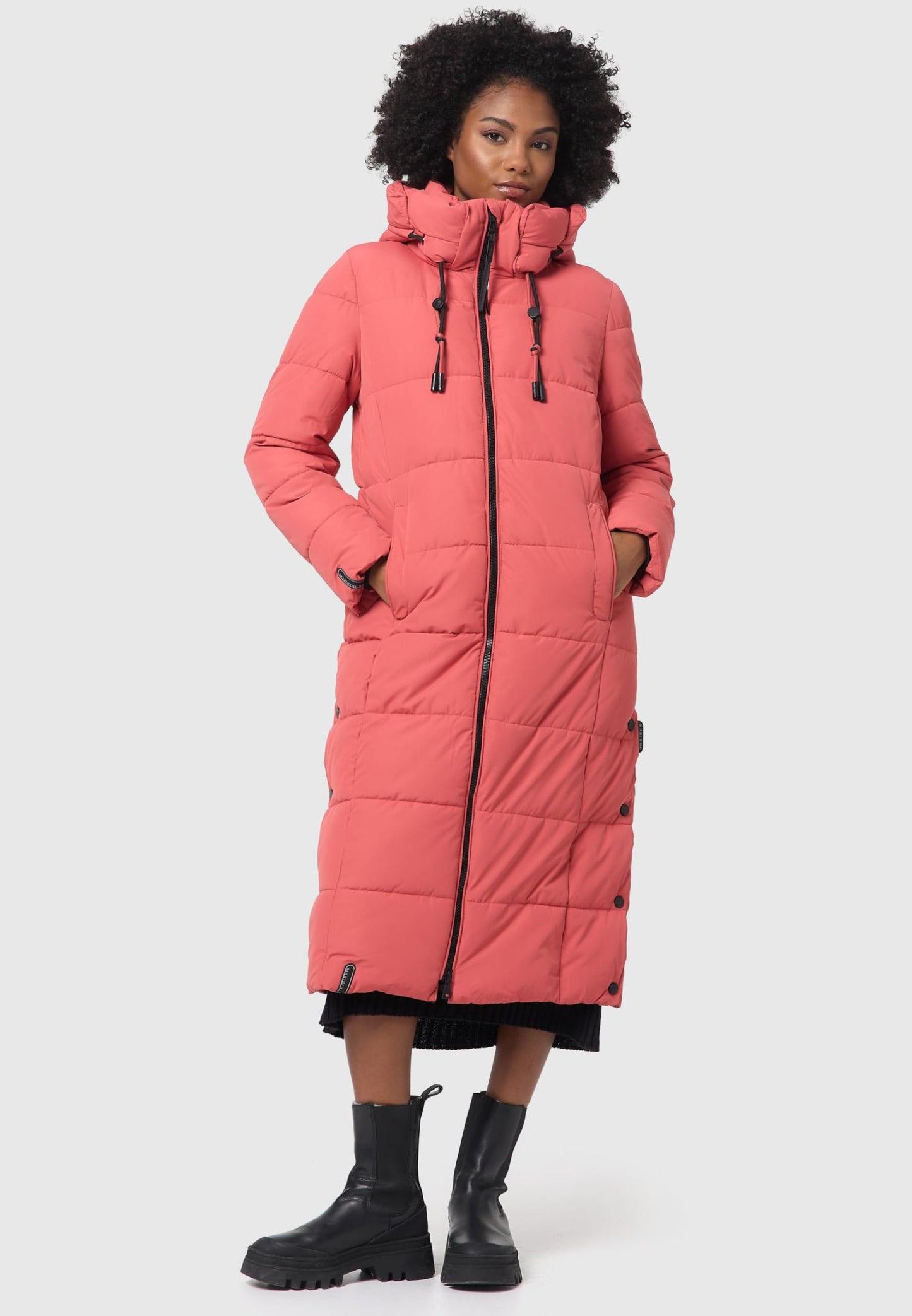 Women's Quilted Long Coat with Hood