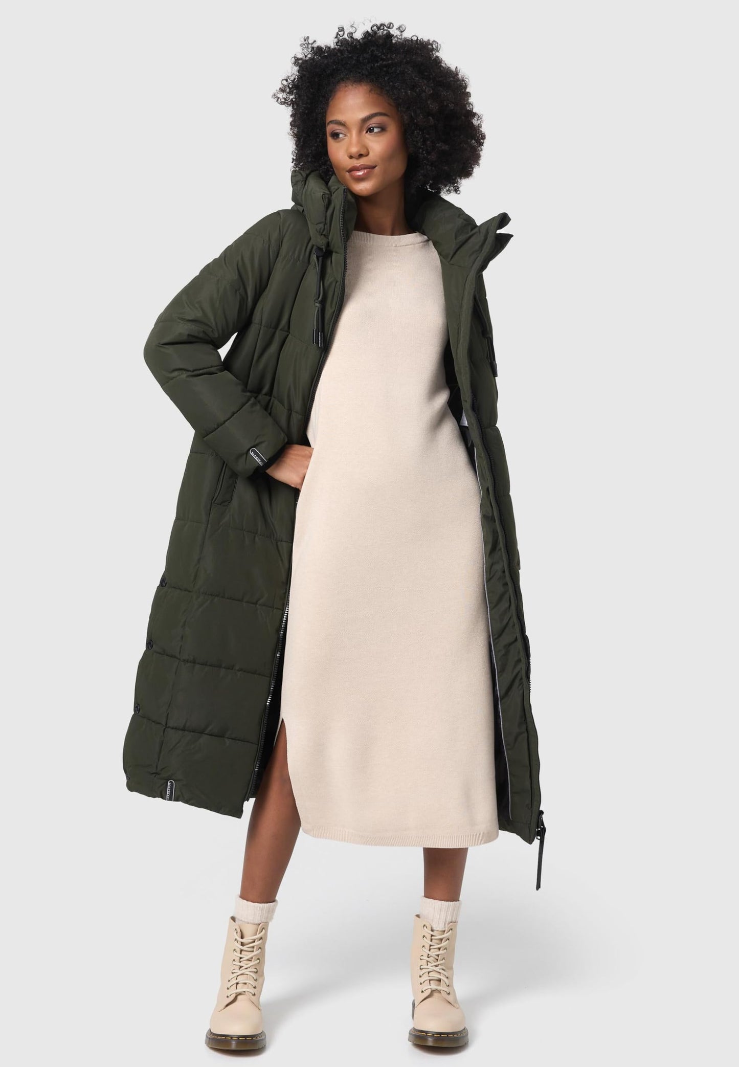Women's Quilted Long Coat with Hood
