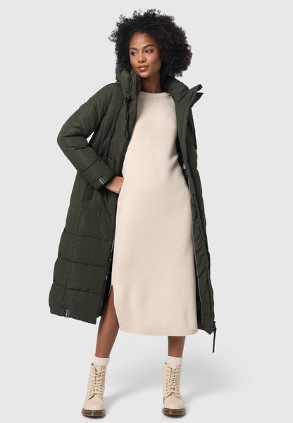 Women's Quilted Long Coat with Hood