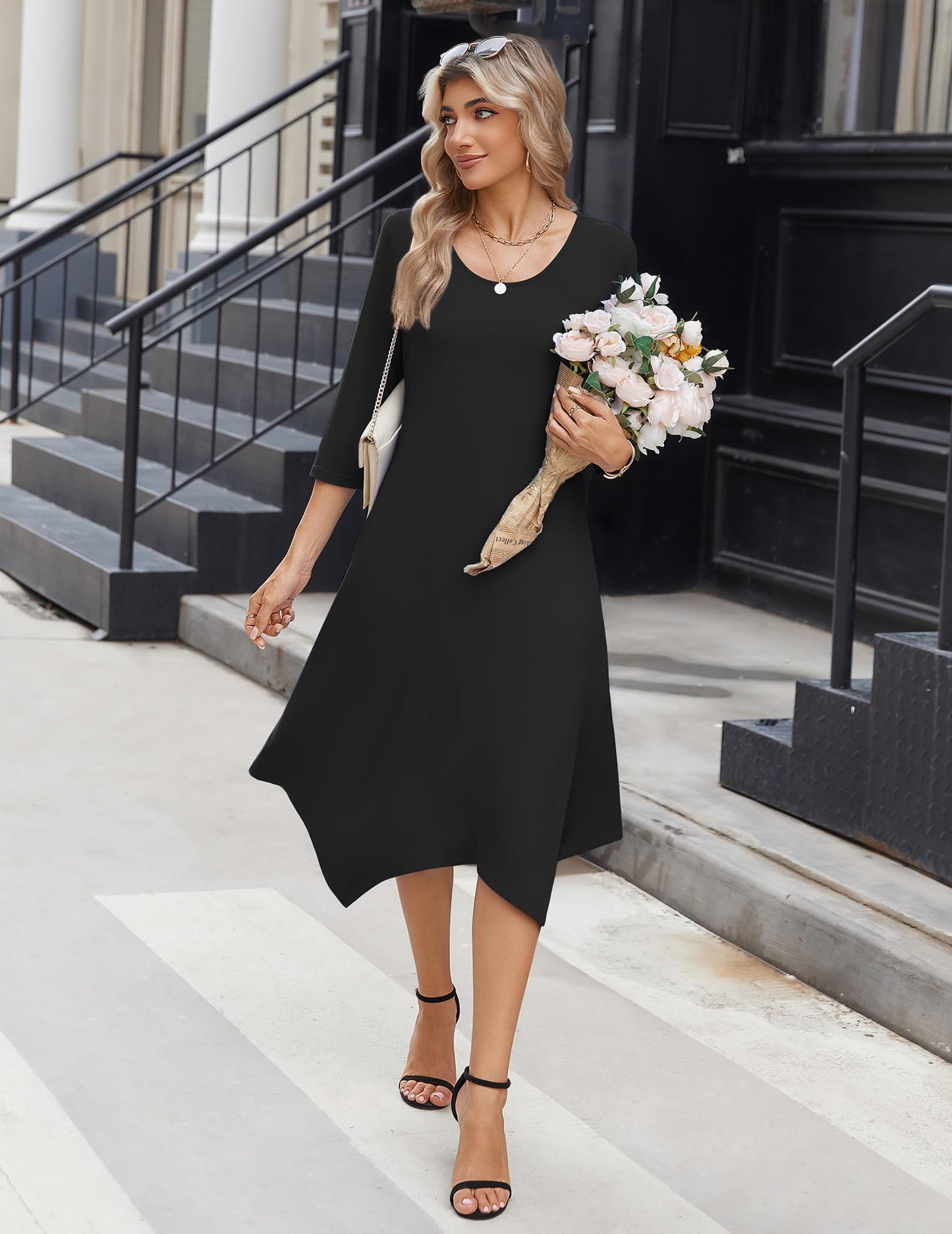 Zeagoo Women's 3/4 Sleeve Midi Dress