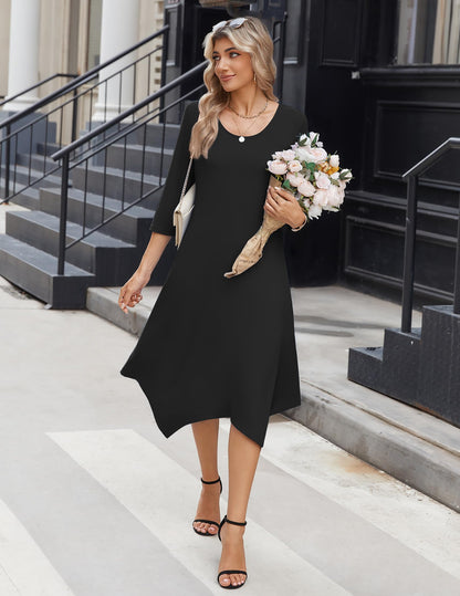 Zeagoo Women's 3/4 Sleeve Midi Dress