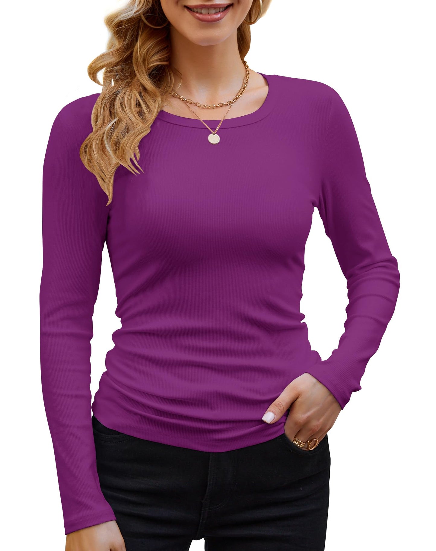 GEMBERA Women’s Ribbed Long Sleeve Top
