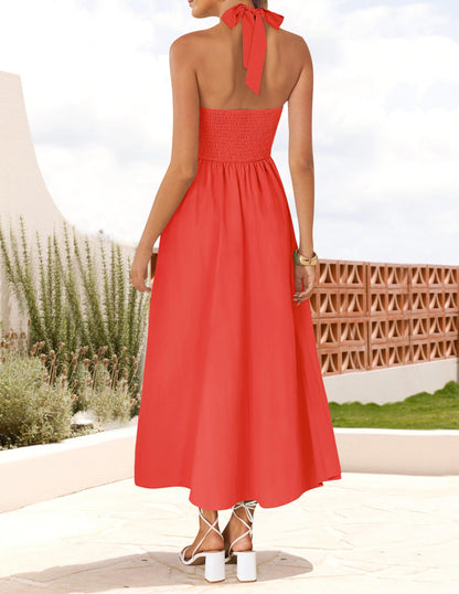ZESICA Women's Summer Halter Midi Dress