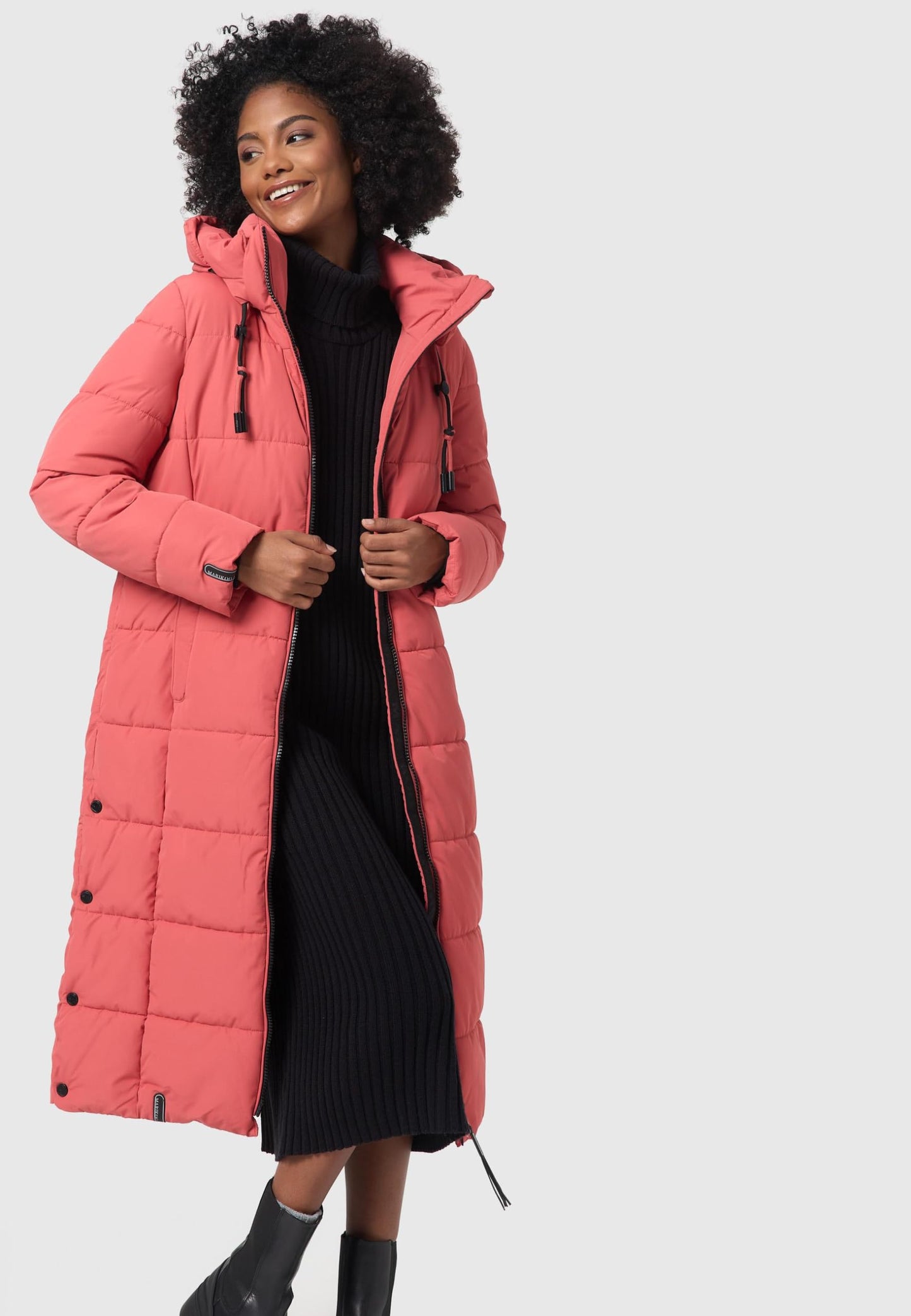 Women's Quilted Long Coat with Hood