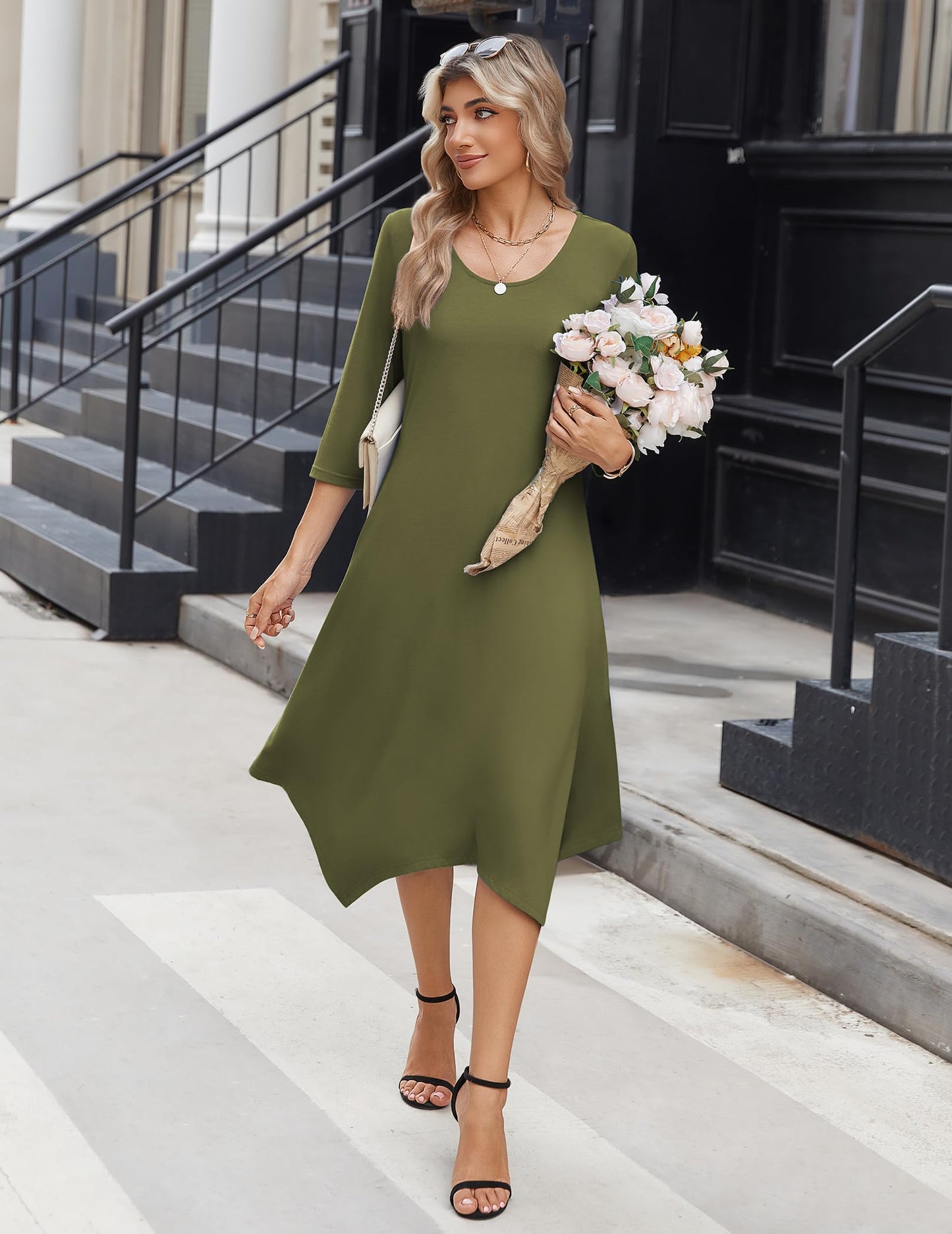 Zeagoo Women's 3/4 Sleeve Midi Dress