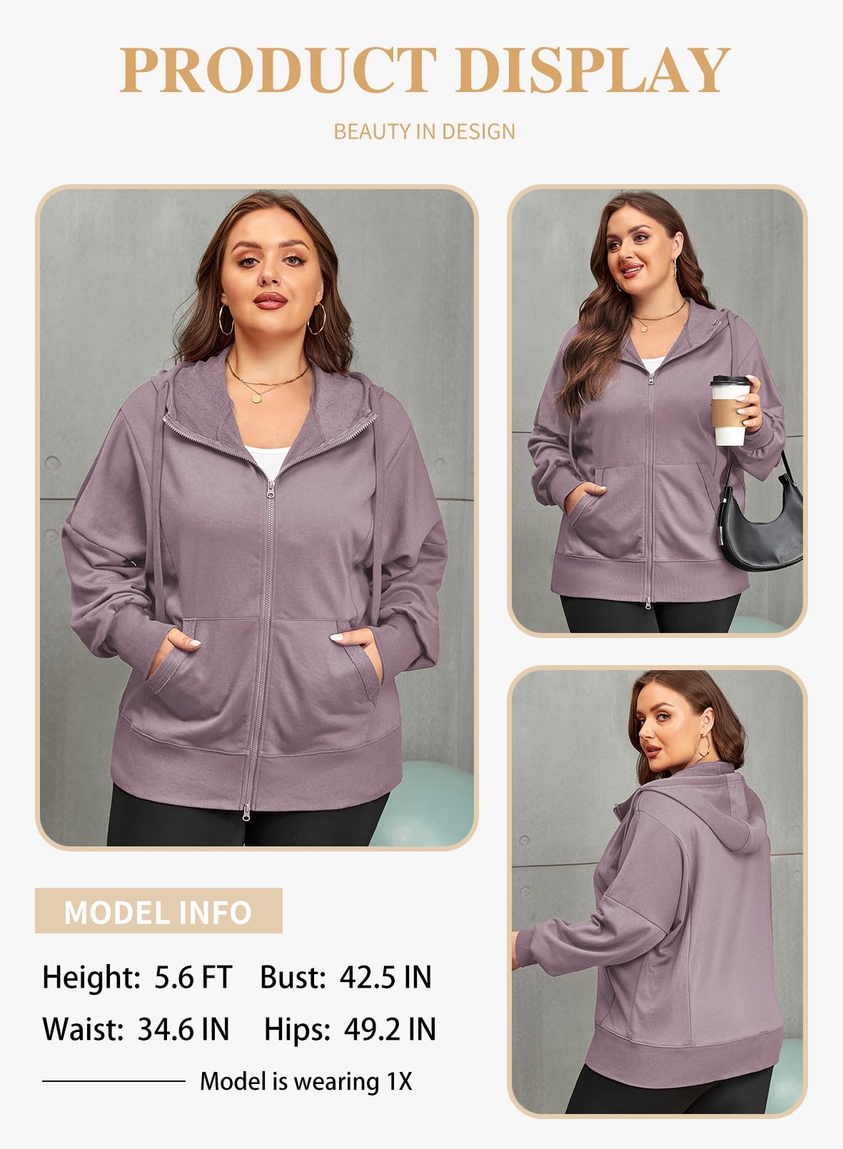 Eytino Plus Size Zip-Up Hoodie