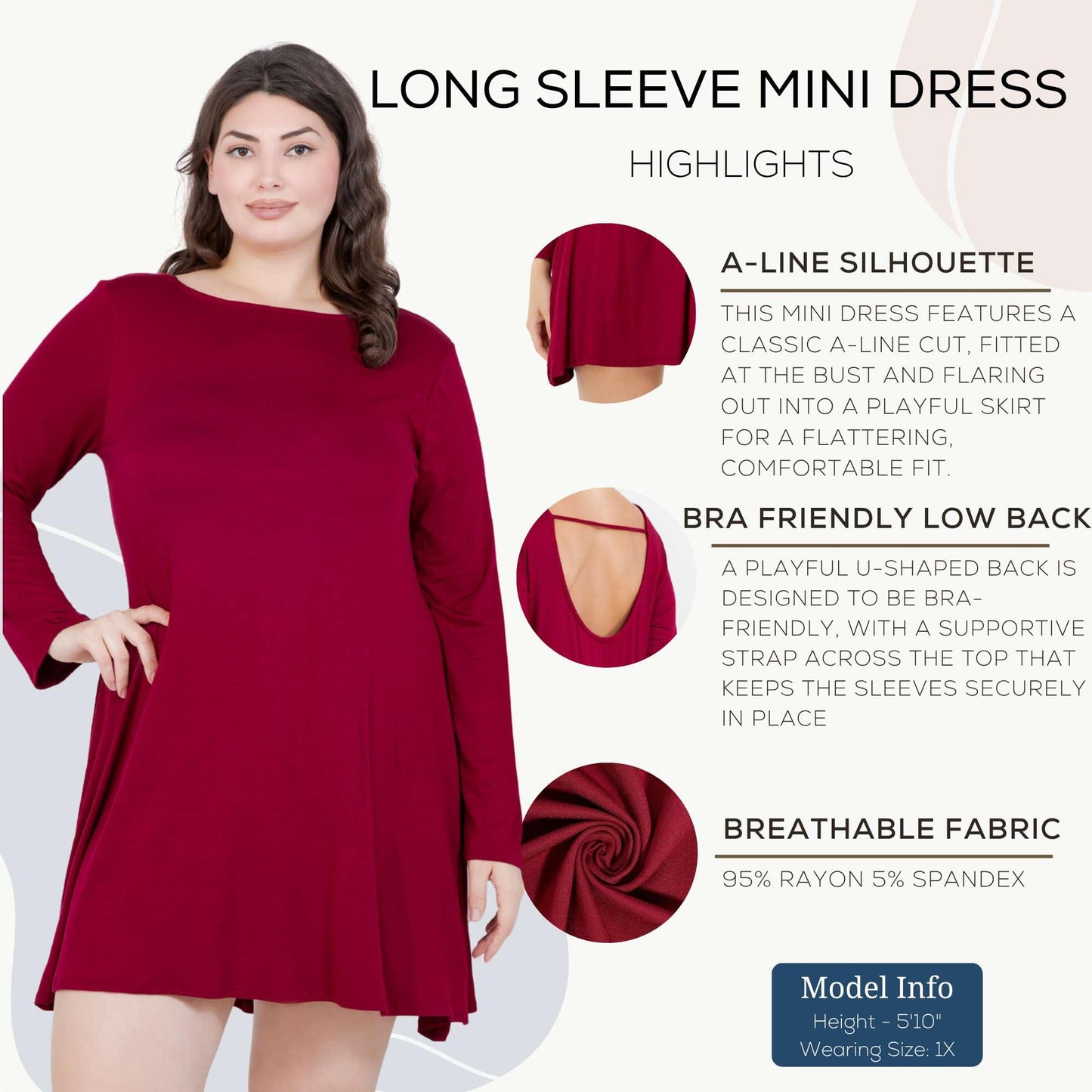 Azules Women's Long Sleeve Tunic Dress