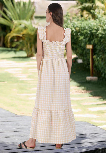 Chouyatou Retro Plaid Smocked Dress