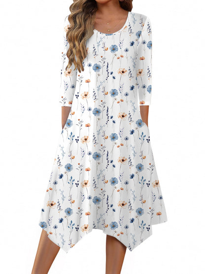 Zeagoo Women's 3/4 Sleeve Midi Dress