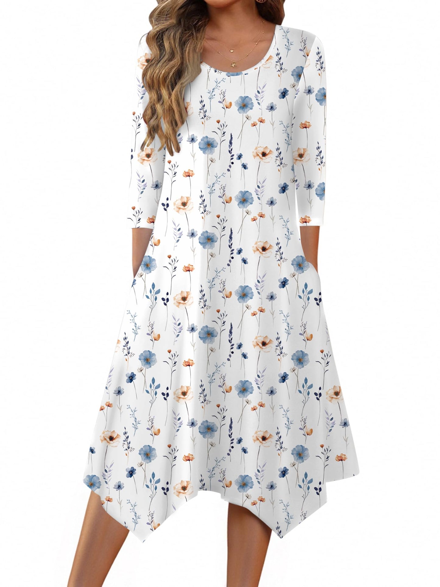 Zeagoo Women's 3/4 Sleeve Midi Dress