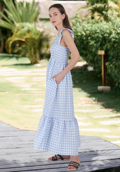 Chouyatou Retro Plaid Smocked Dress