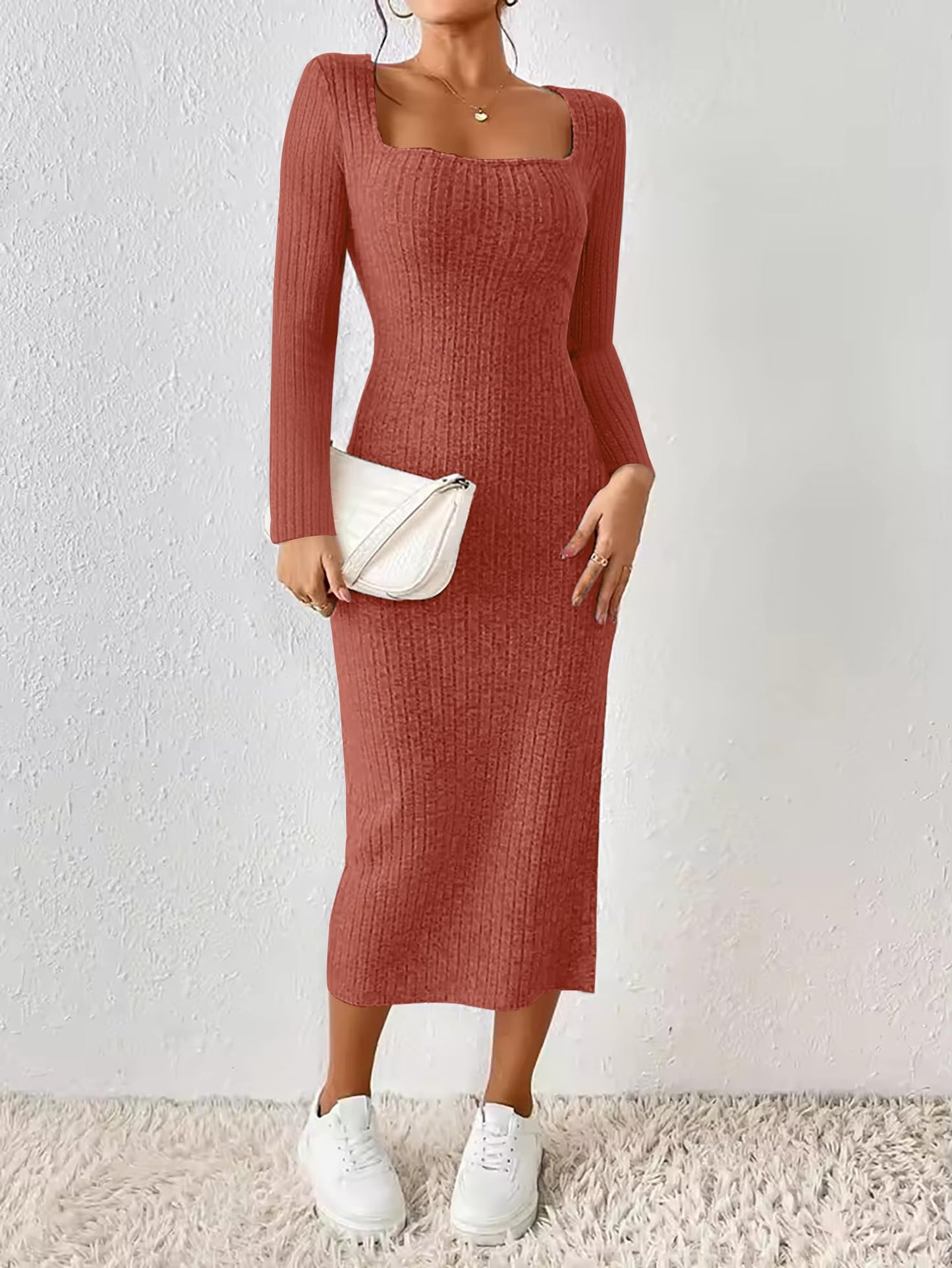 ETCYY Women's Square Neck Bodycon Dress