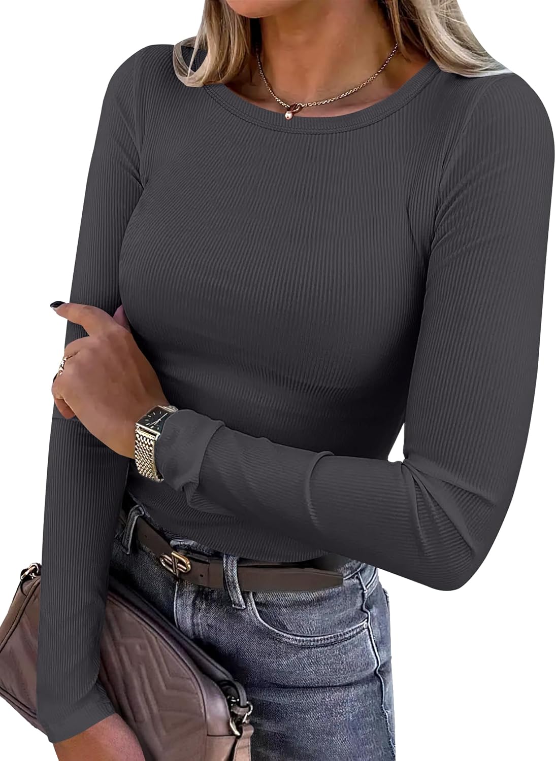 ANRABESS Women’s Ribbed Long Sleeve Tee