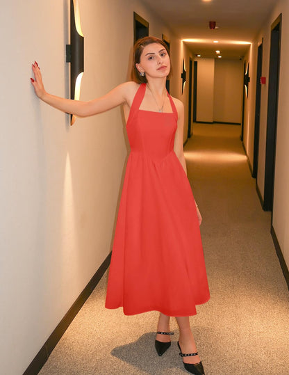 ZESICA Women's Summer Halter Midi Dress