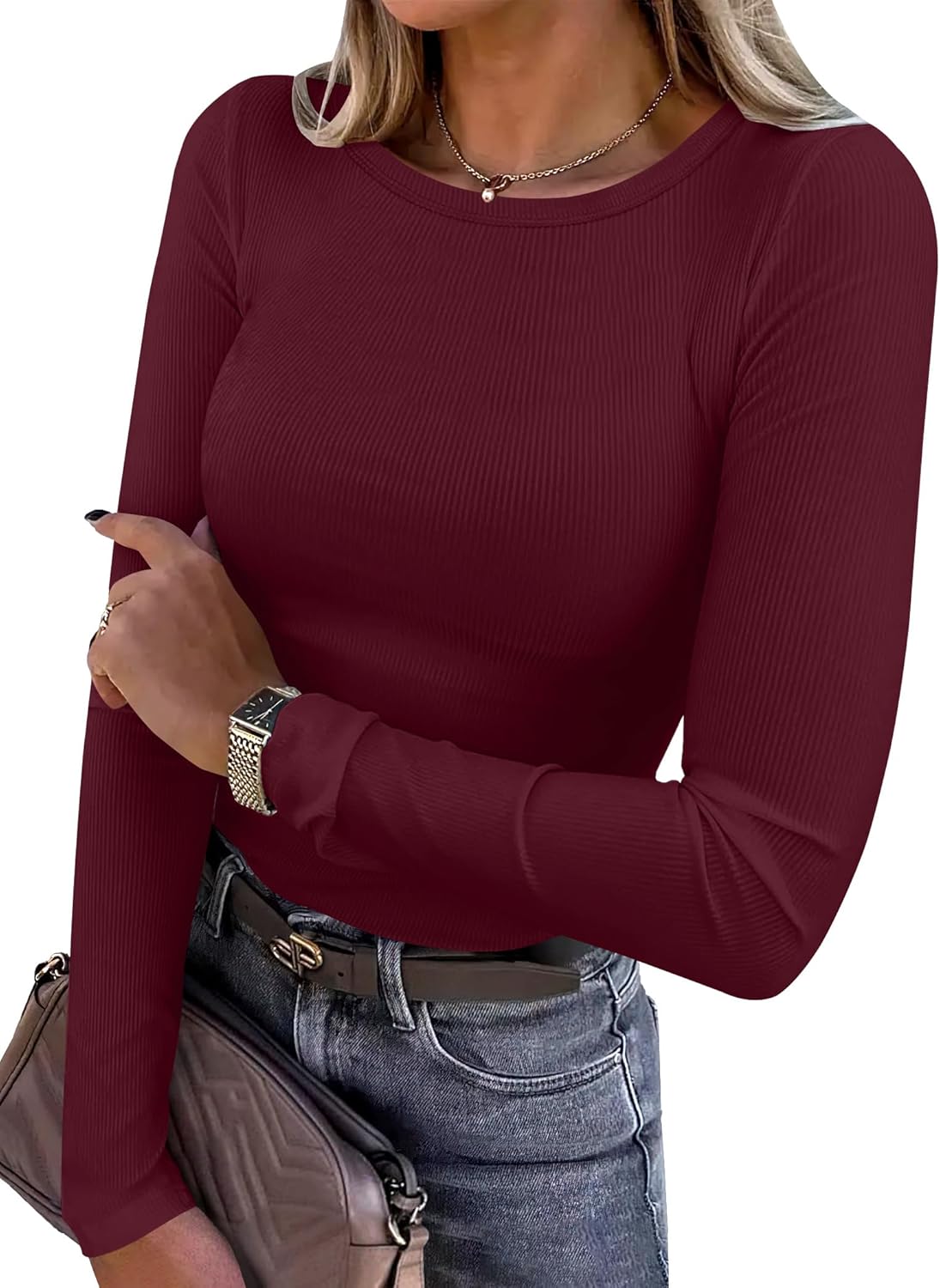 ANRABESS Women’s Ribbed Long Sleeve Tee