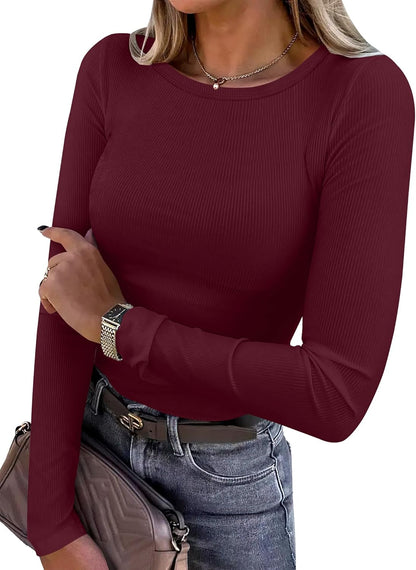 ANRABESS Women’s Ribbed Long Sleeve Tee