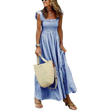 Chouyatou Retro Plaid Smocked Dress