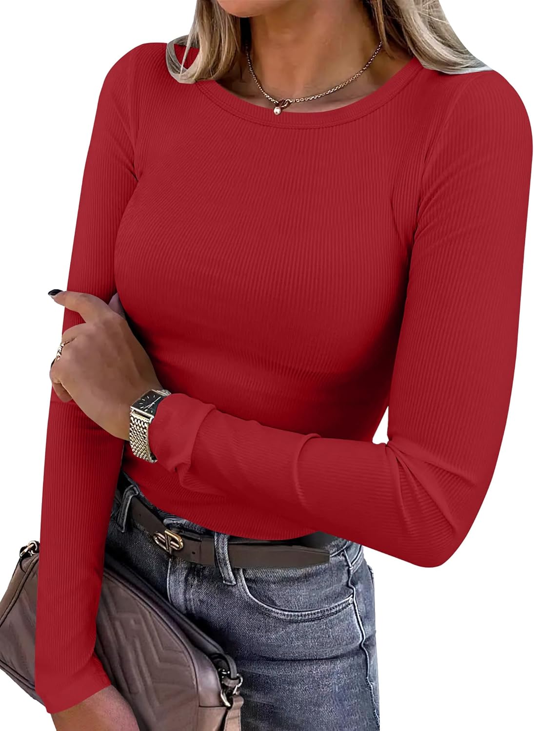 ANRABESS Women’s Ribbed Long Sleeve Tee