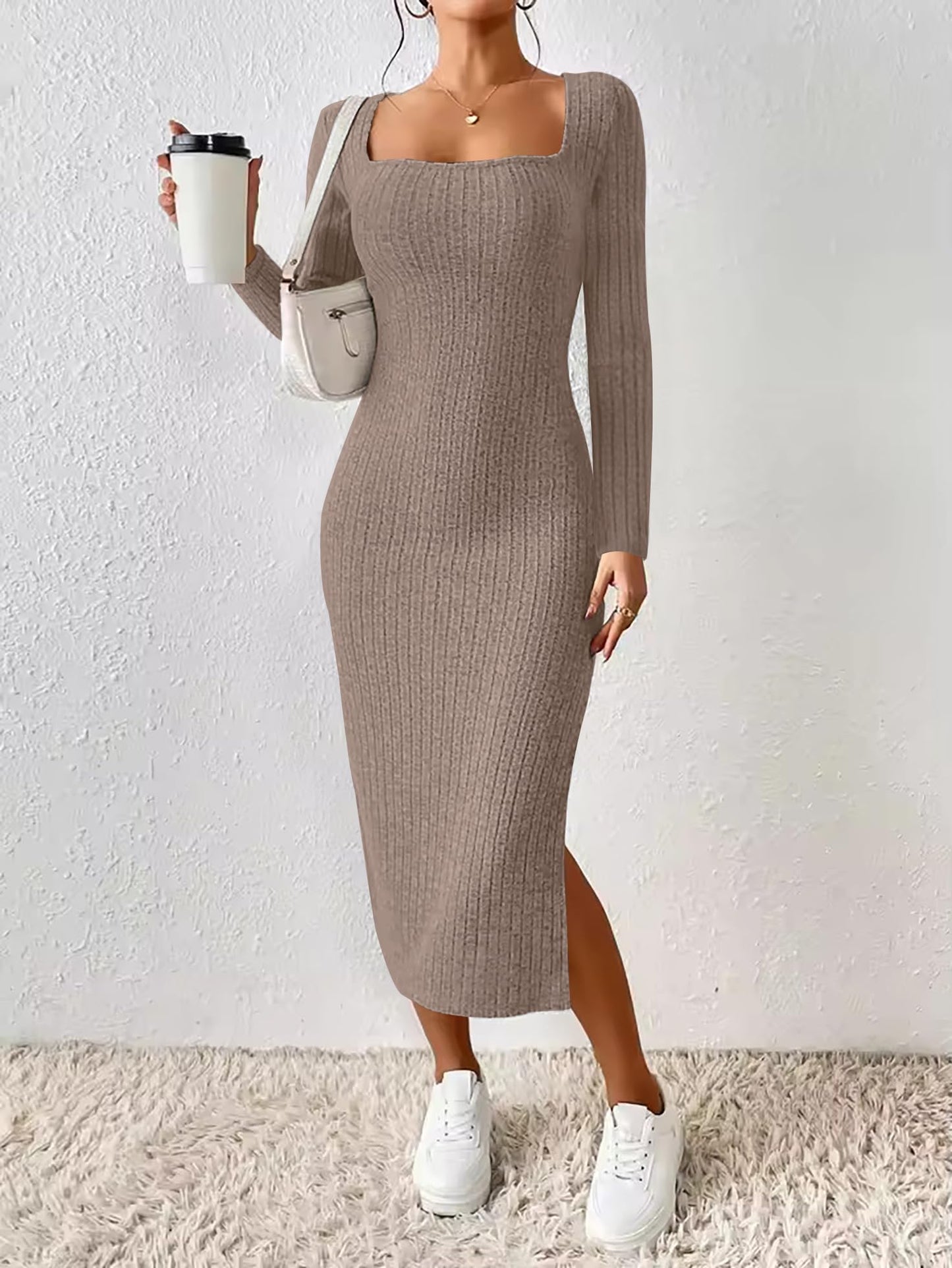 ETCYY Women's Square Neck Bodycon Dress